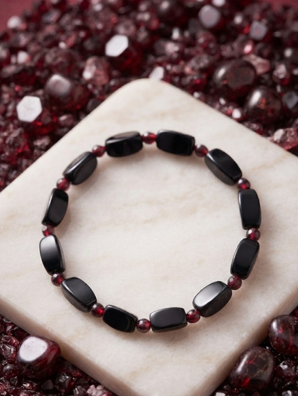 Onyx/Red Garnet Bracelet